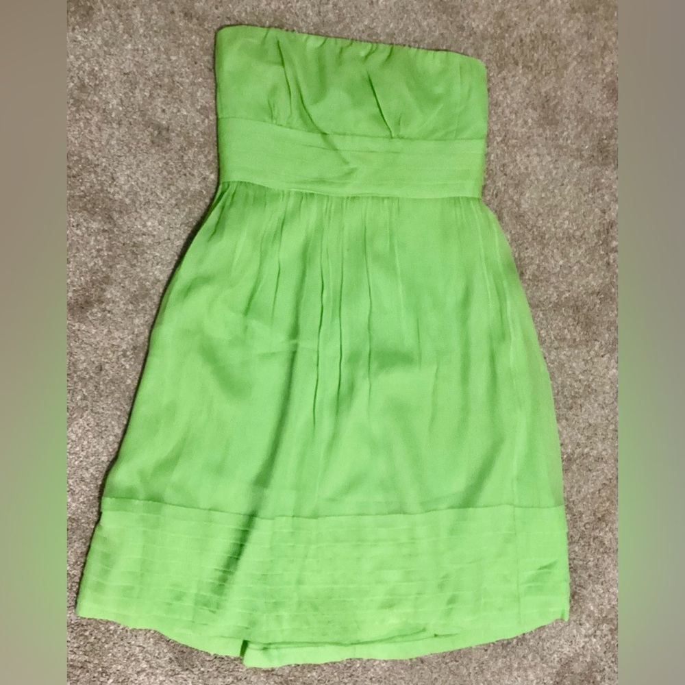 J. Crew Green Strapless Pleated Cocktail Dress